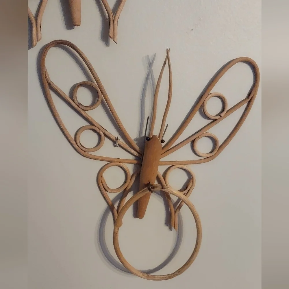Vintage 70s Bent Bamboo Butterfly Gallery Wall Decor Hong Kong